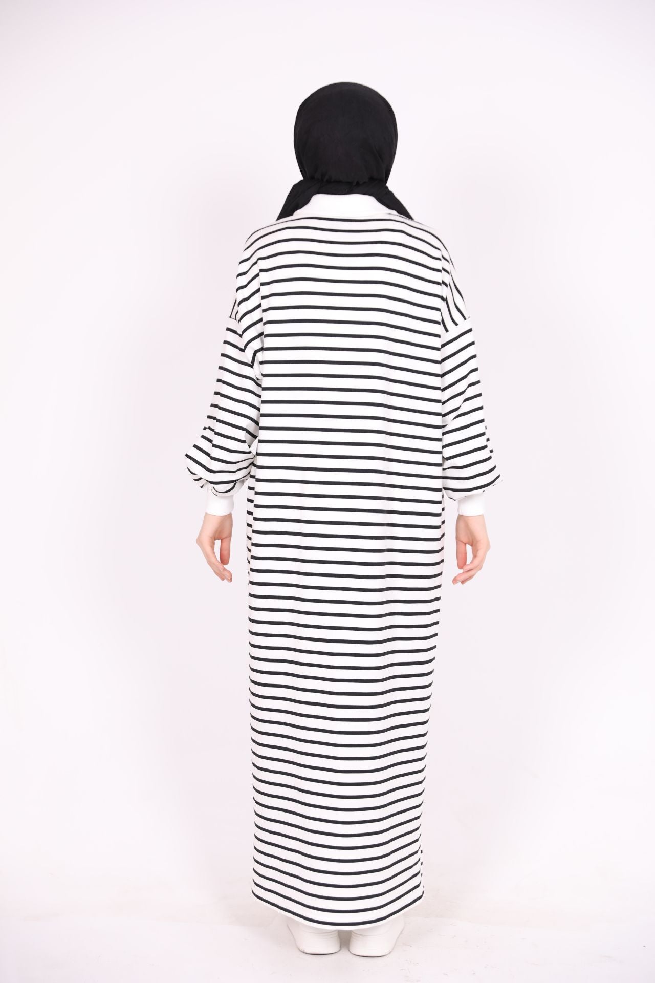 Zippered Striped Dress Black