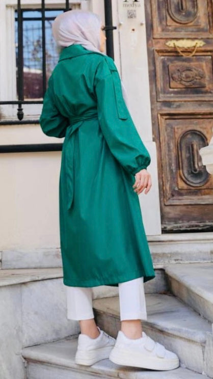 Stoned Collar Trench Green