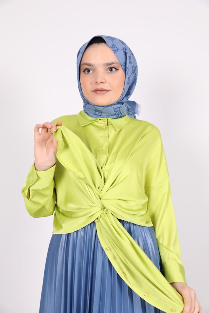 Solid Color Satin Shirt Pistachio Green