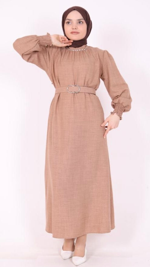 Stoned Belted Dress Camel