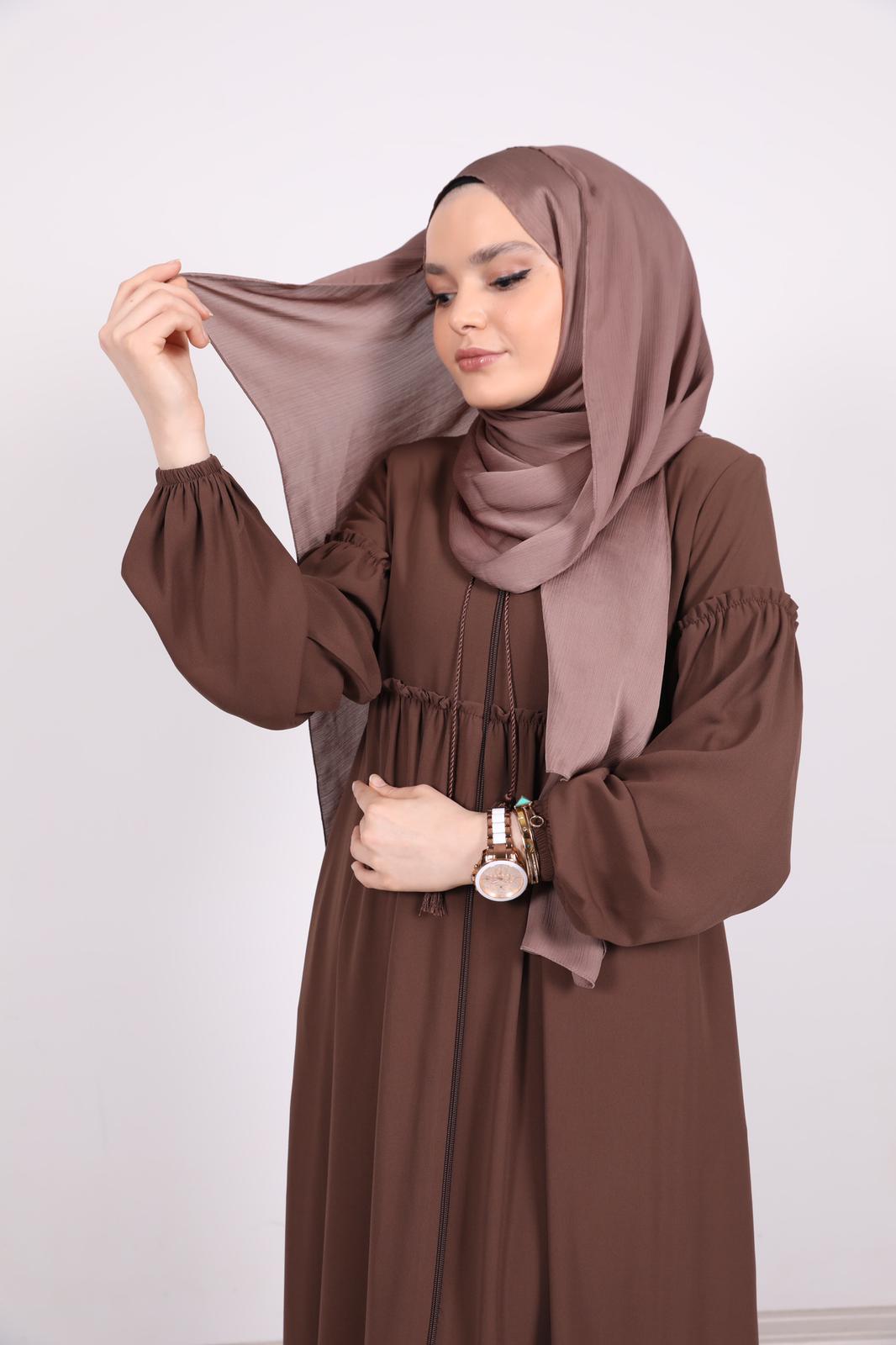 Ruffle Detailed Abaya Brown