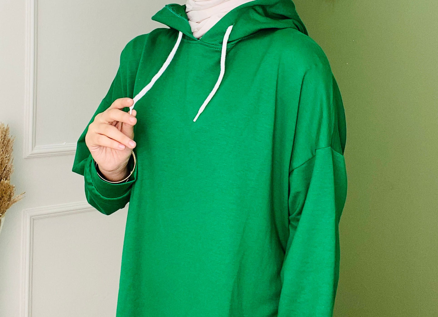 Kapşonlu Sweat Elbise Yeşil