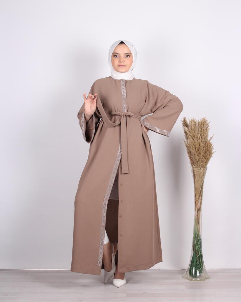 Stone Embroidered Abaya Mink
