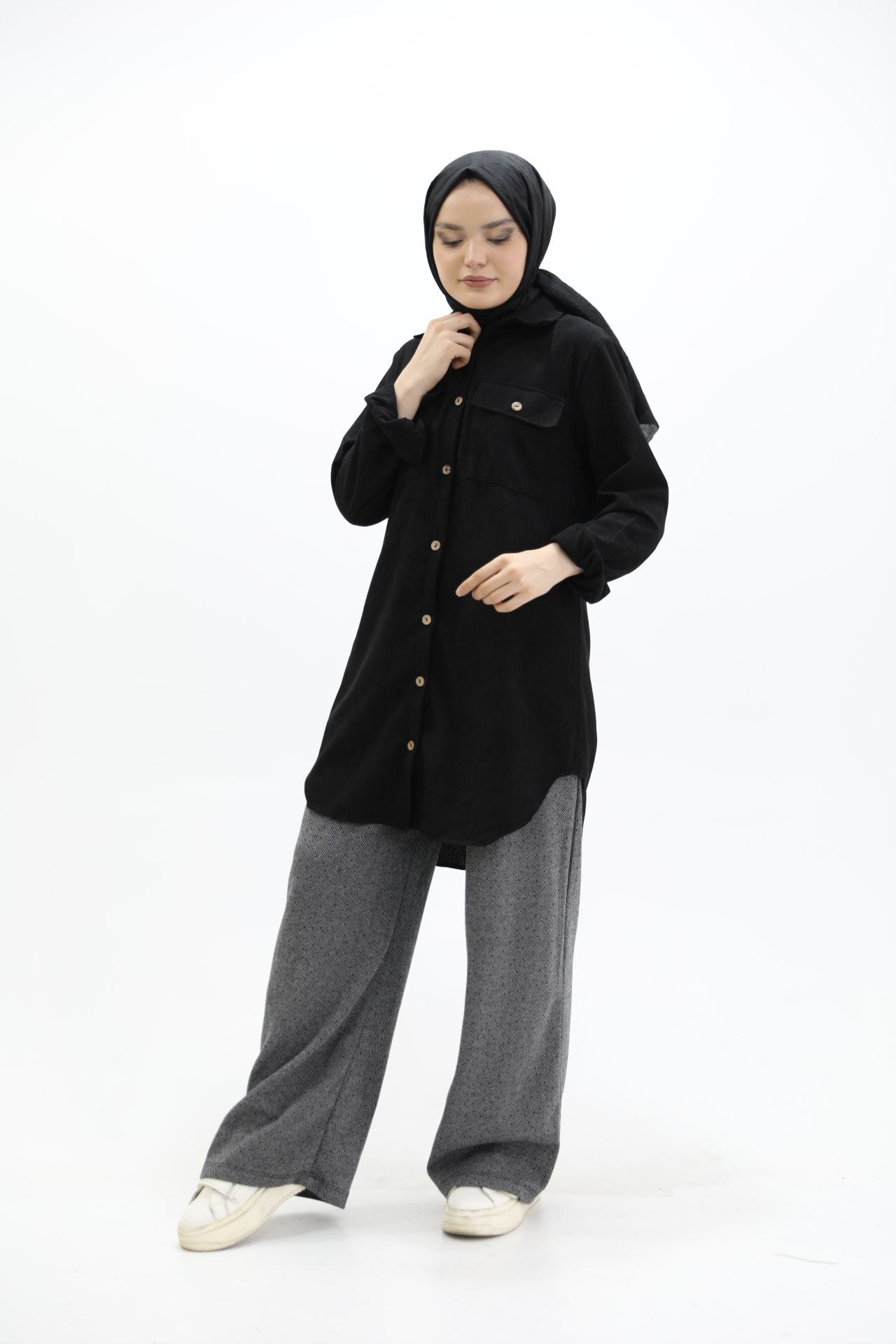 Velvet Shirt with Pockets Black