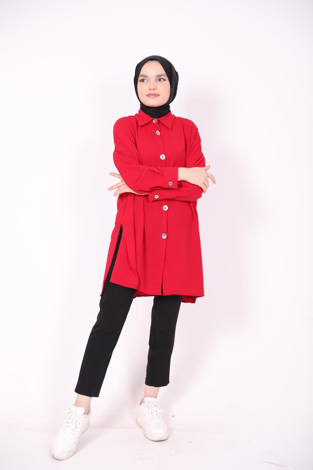 Wide Buttoned Ayrobin Shirt Red