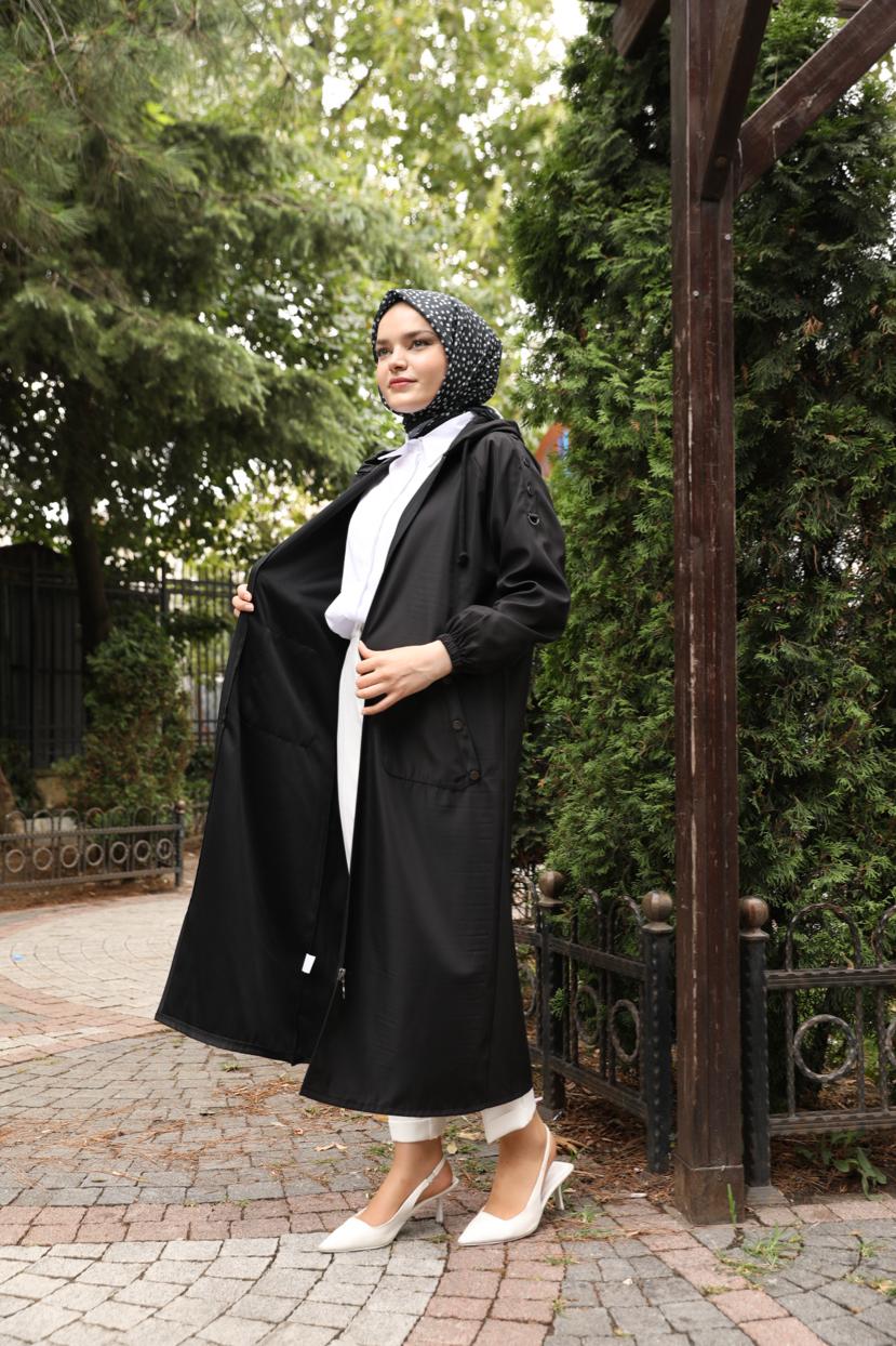 Fermuarlı Trençkot Siyah