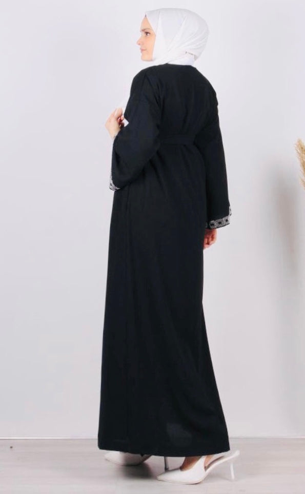 Taş İşlemeli Abaya Siyah