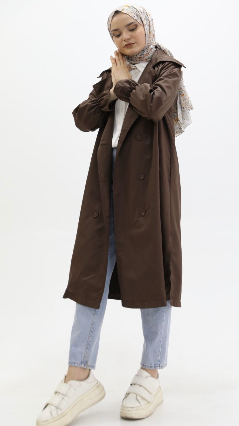 Trench Brown with Elastic Sleeves and Slit Detail