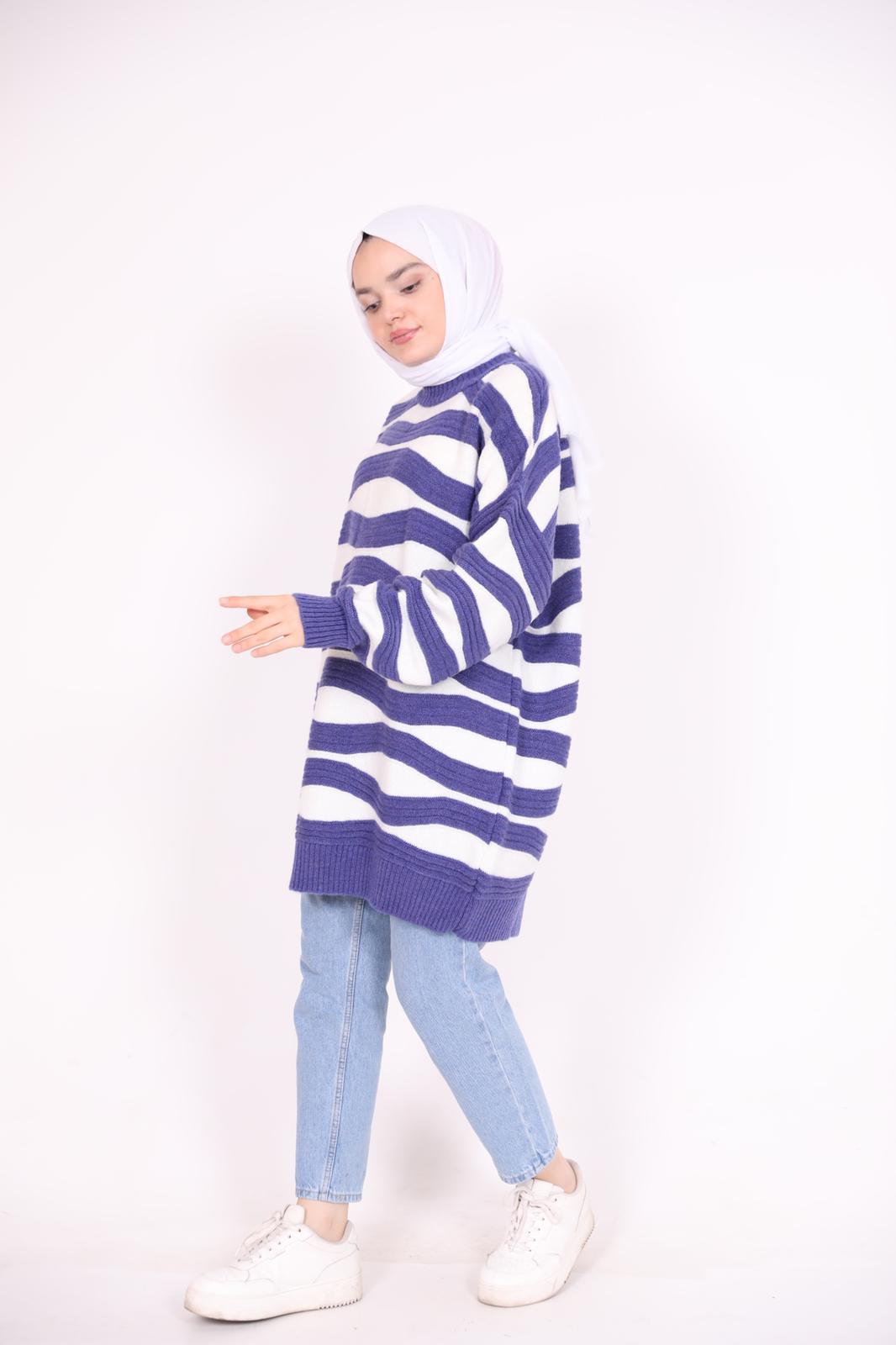Stripe Pattern Araboy Sweater Purple