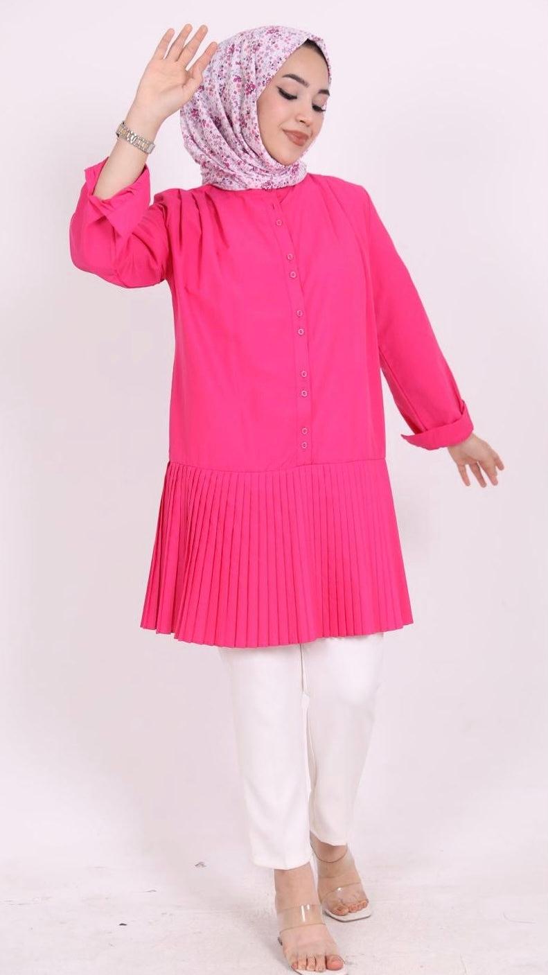 Eteği Piliseli Tunik Pembe