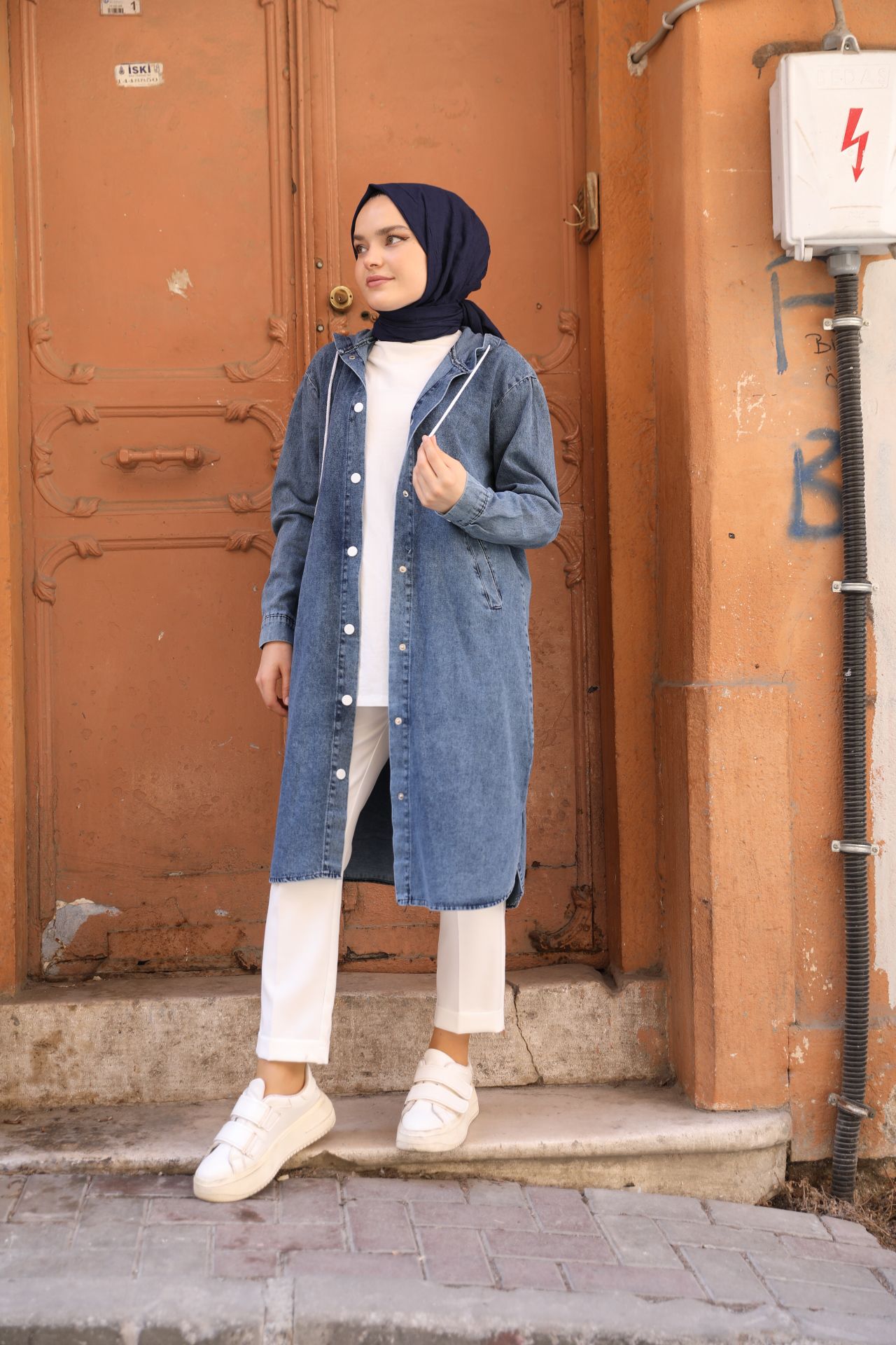 Hooded Denim Cap Blue