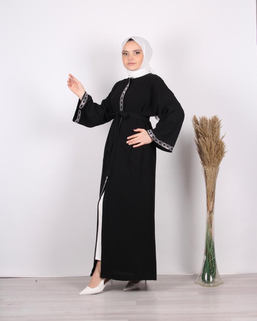 Stone Embroidered Abaya Black