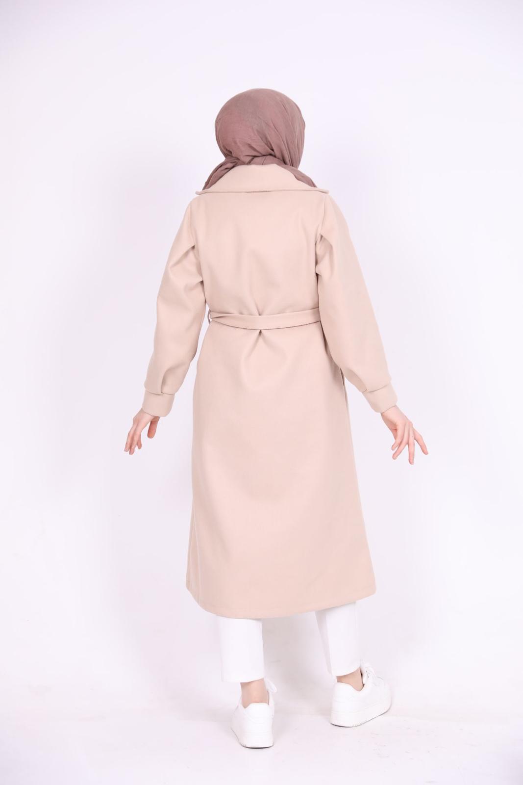 Bracelet Sleeve Belted Coat Beige