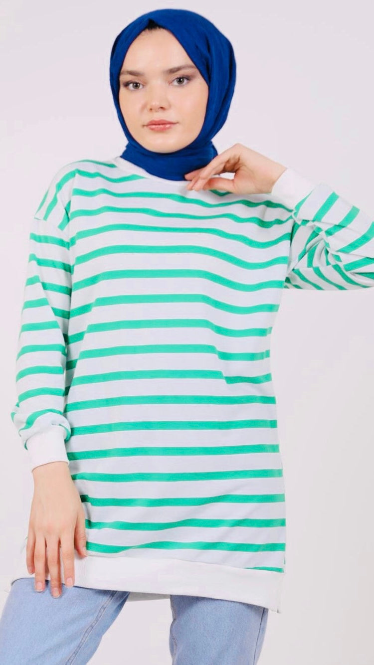 Çizgili Sweat Yeşil