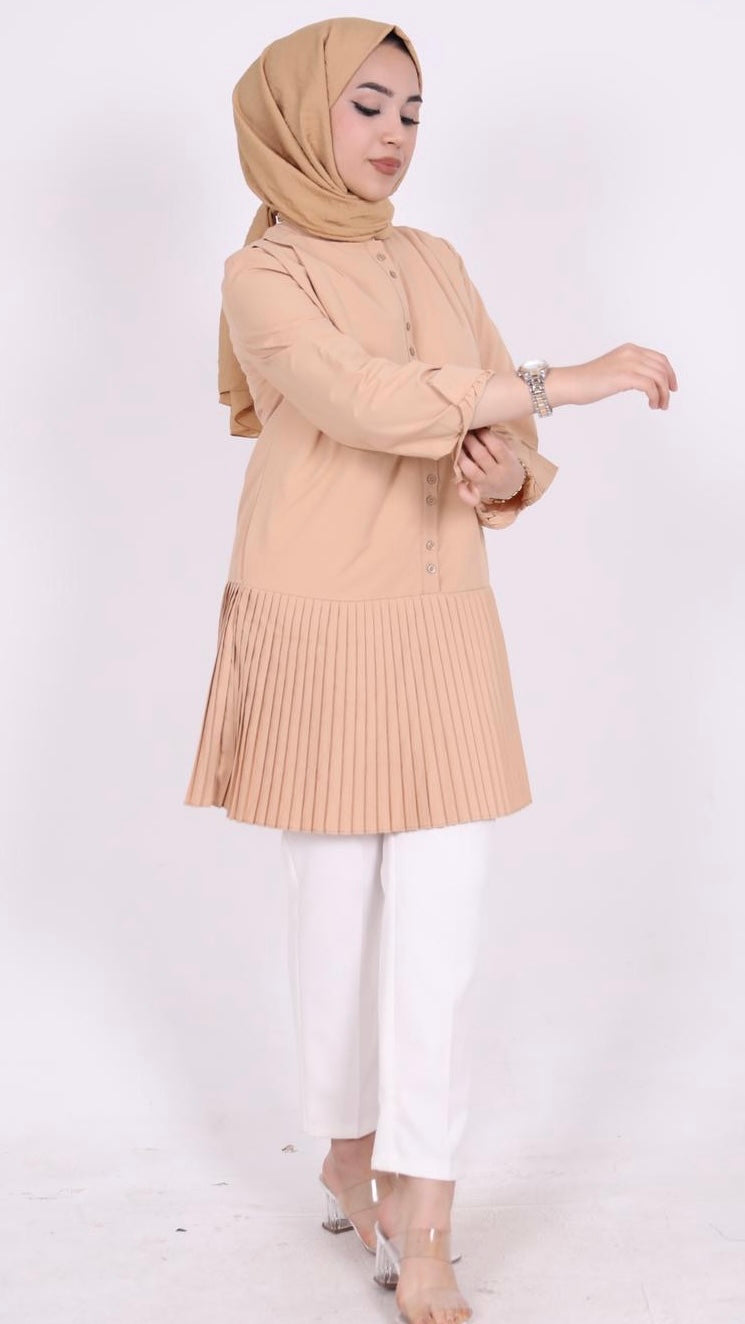 Eteği Piliseli Tunik Camel