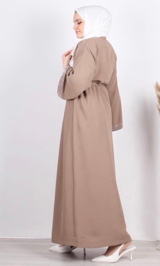 Taş İşlemeli Abaya Vizon