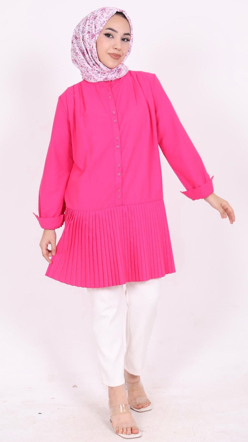 Eteği Piliseli Tunik Pembe