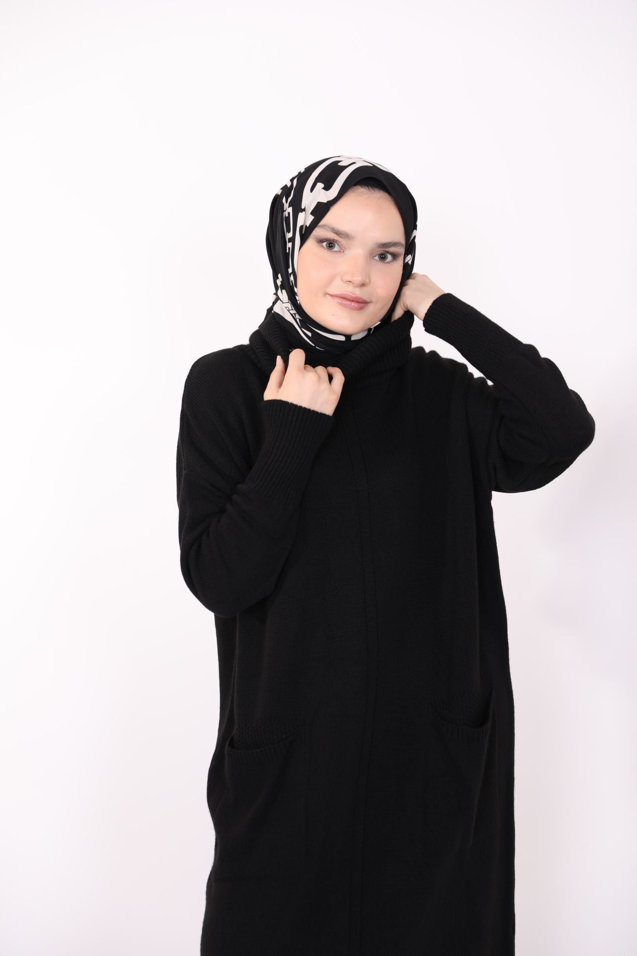 Cepli Uzun Triko Tunik Siyah