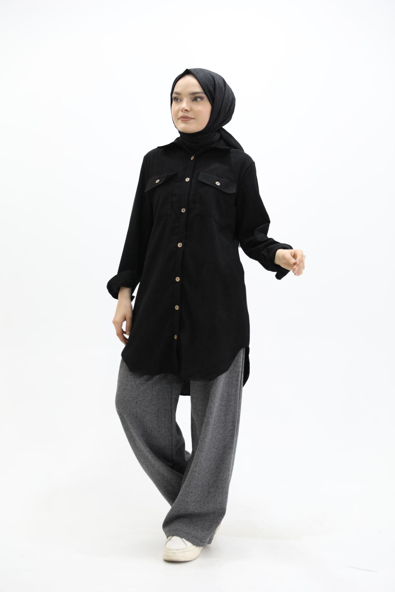 Velvet Shirt with Pockets Black
