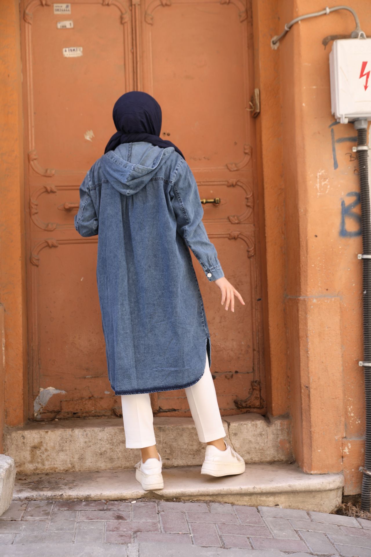 Hooded Denim Cap Blue
