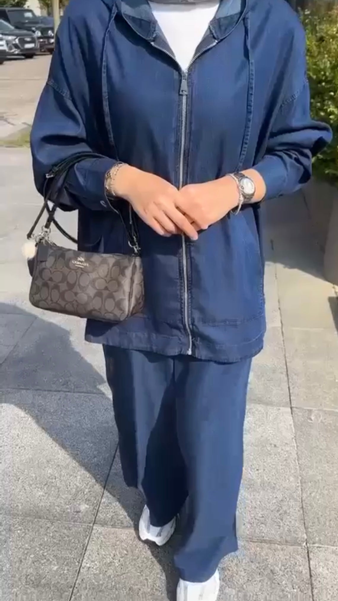 Kapüşonlu Fermuarlı Tansel Takım Koyu Mavi