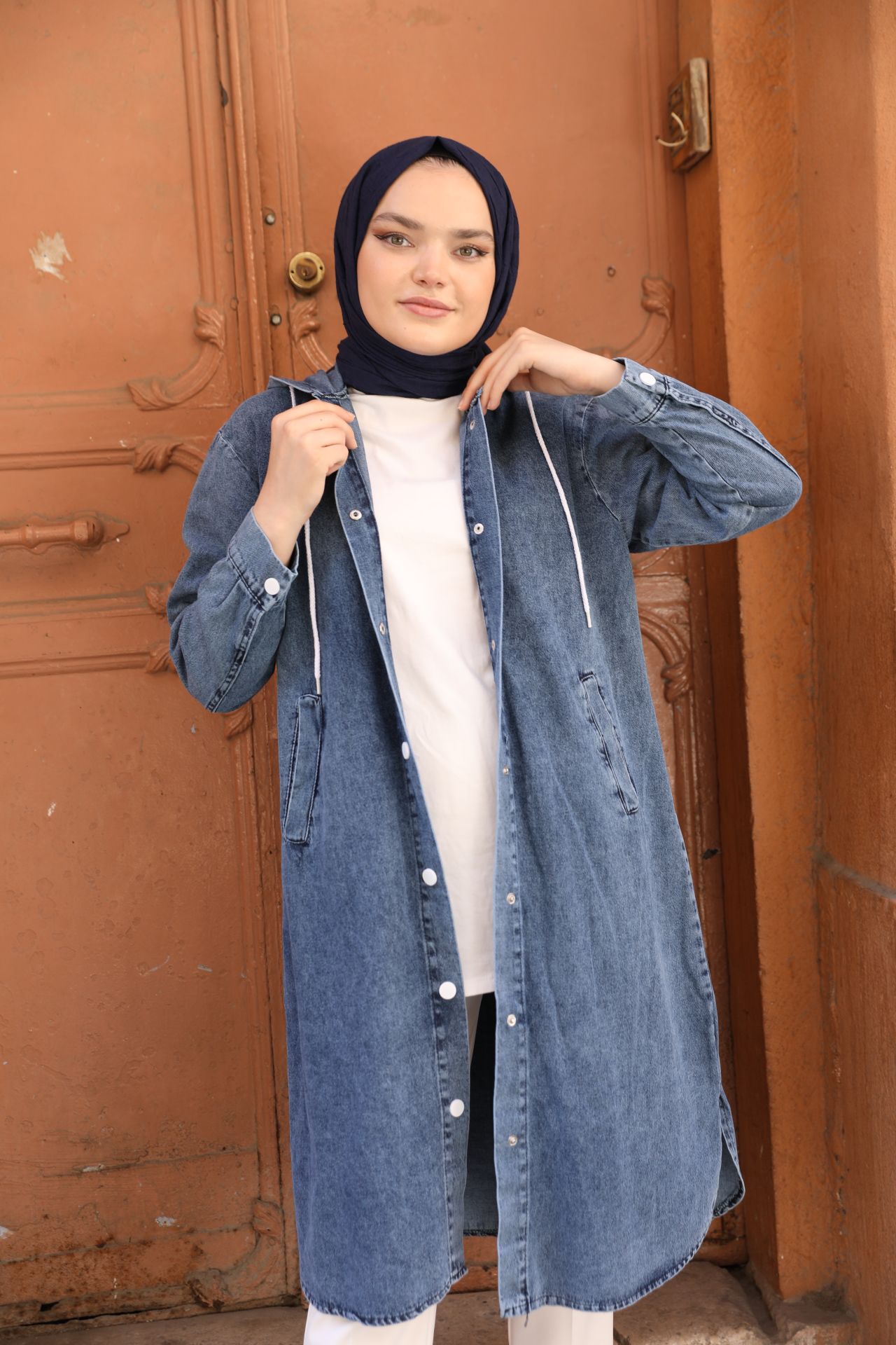 Hooded Denim Cap Blue