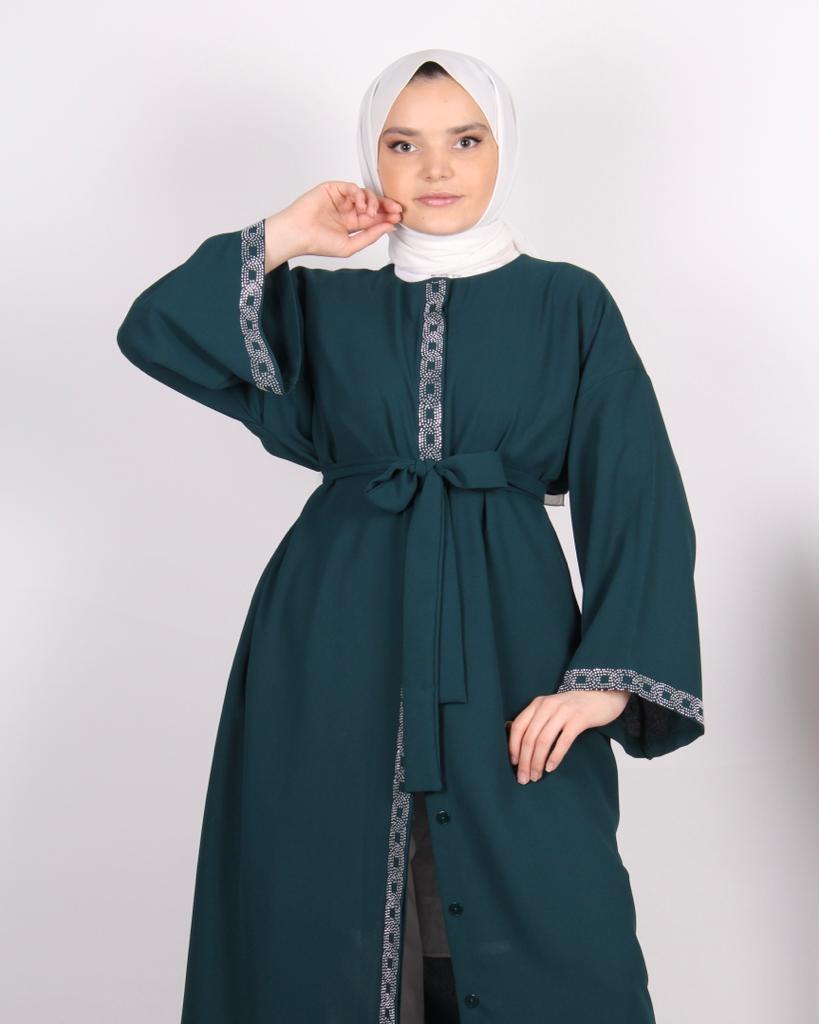Stone Embroidered Abaya Green