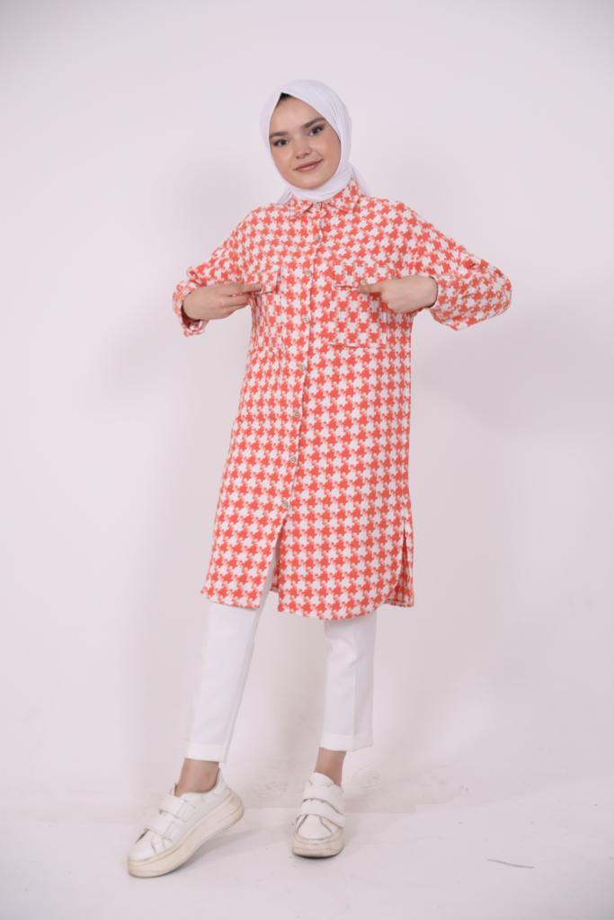 Houndstooth Araboy Double Pocket Shirt Orange