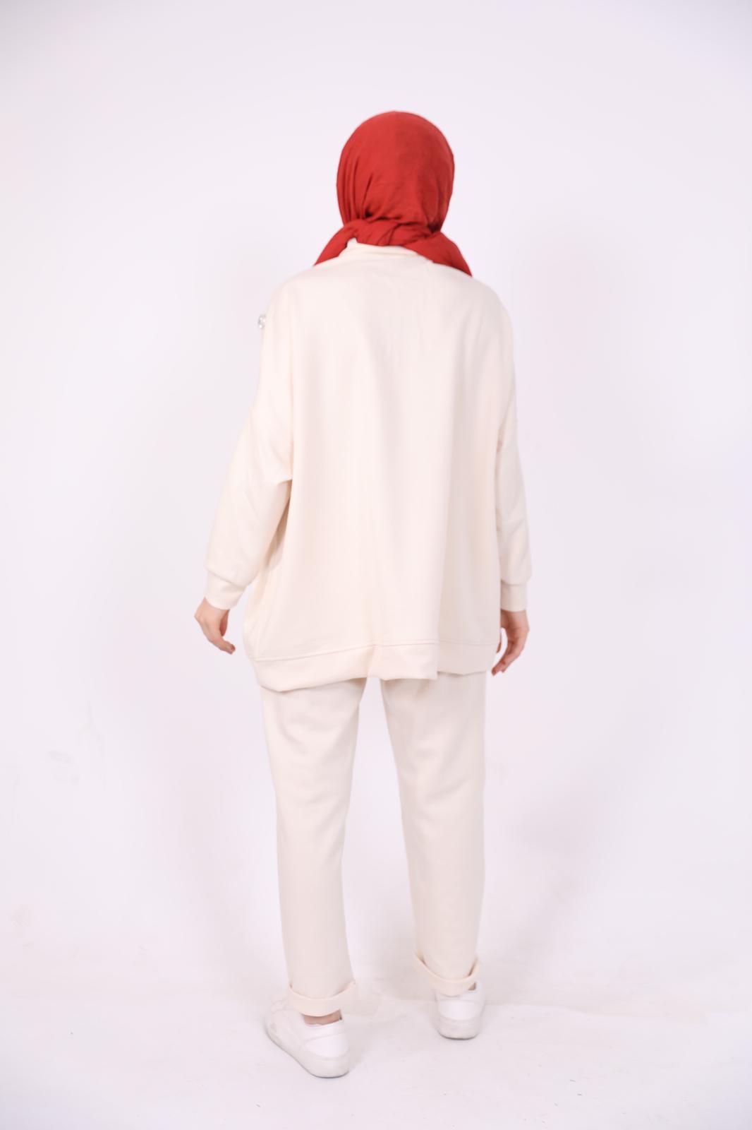 Double Suit with Stones Beige