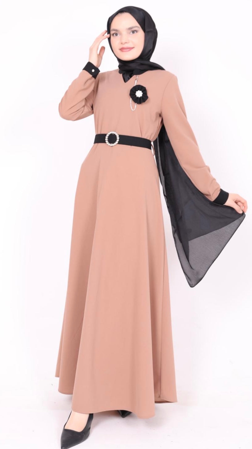 Rose Bronze Belted Dress Camel