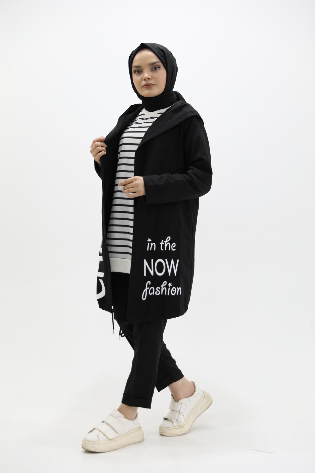 Printed Hooded Sweat Cardigan Black