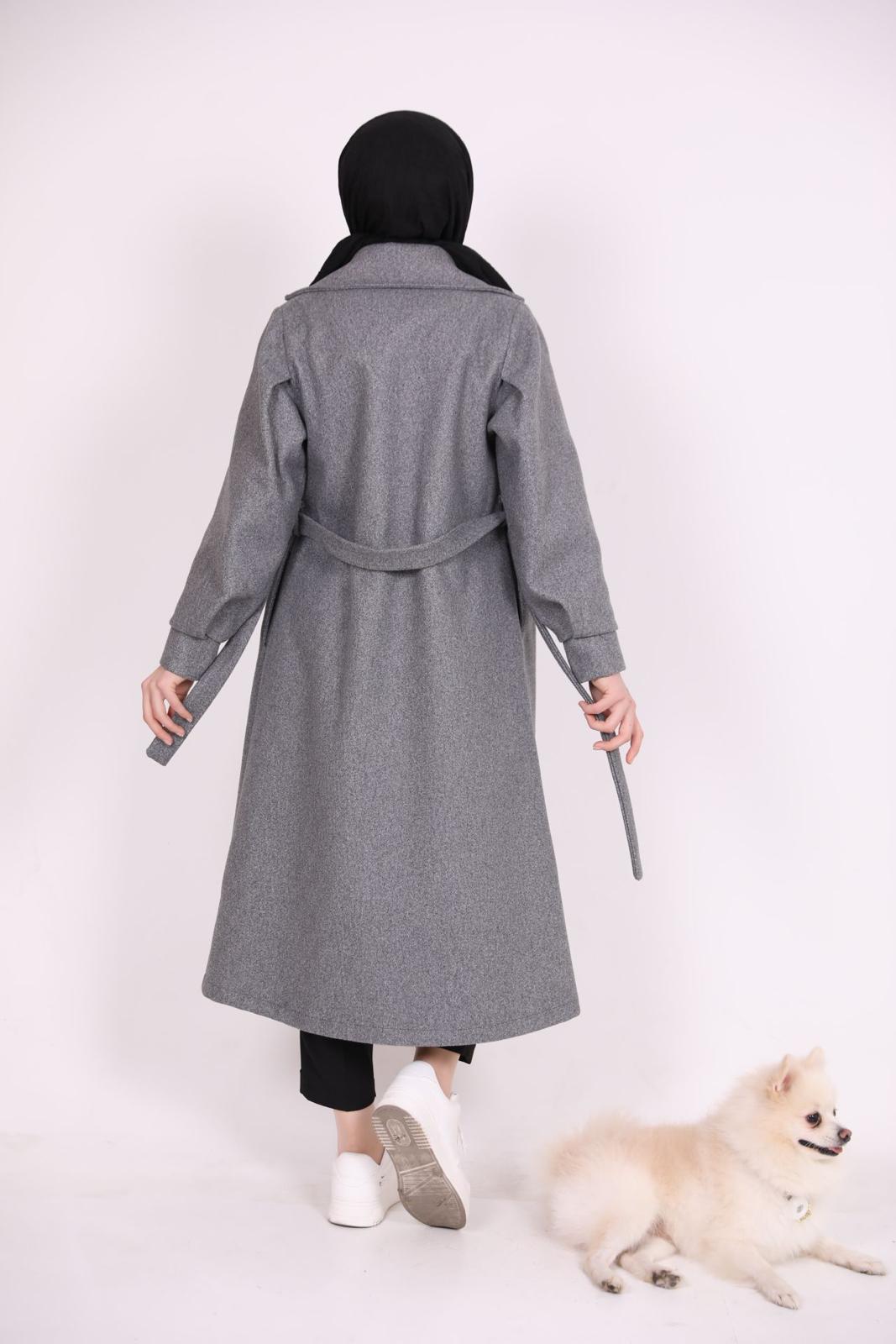 Bracelet Sleeve Belted Coat Gray