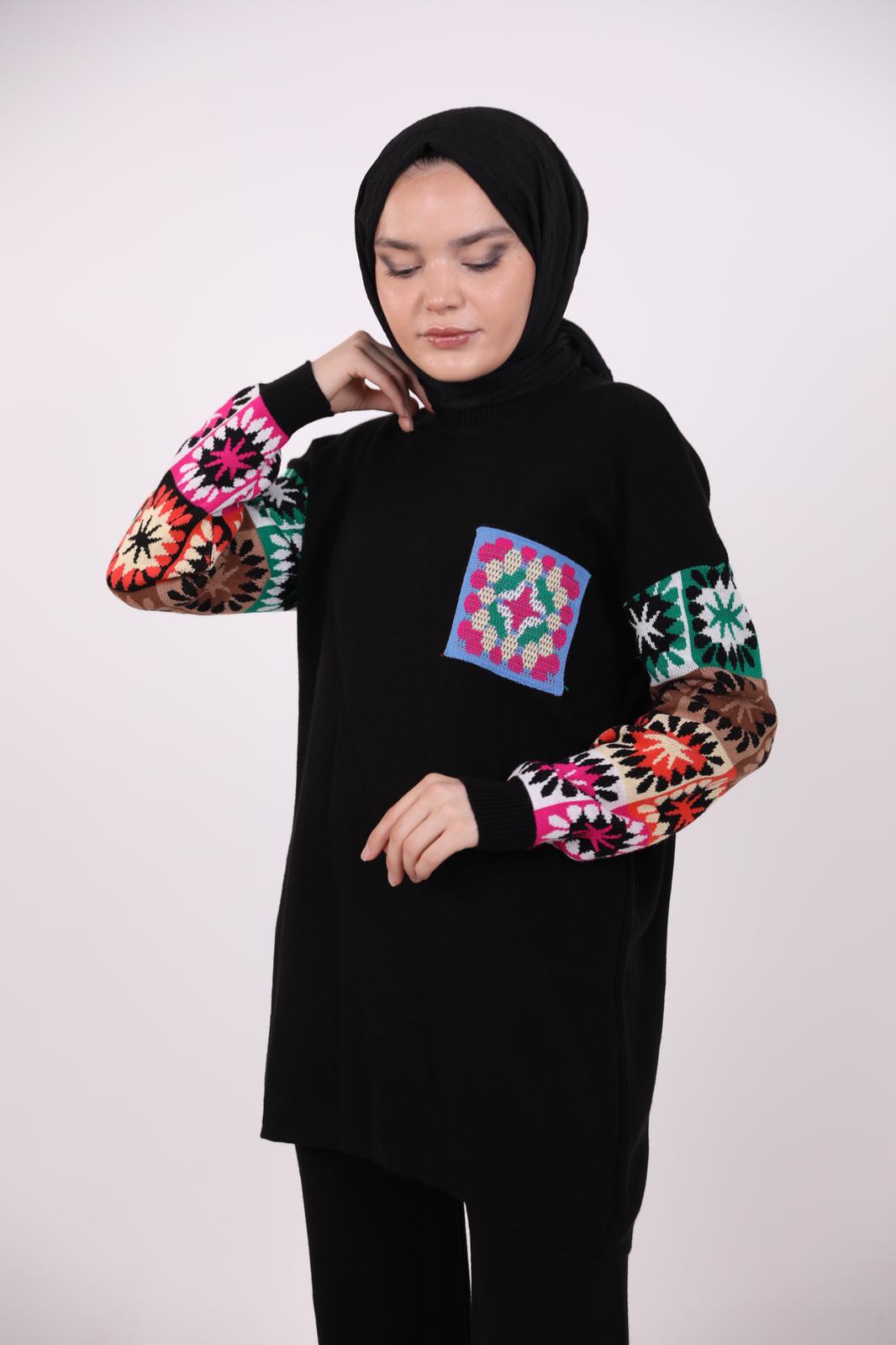 Desenli Triko Takım Siyah