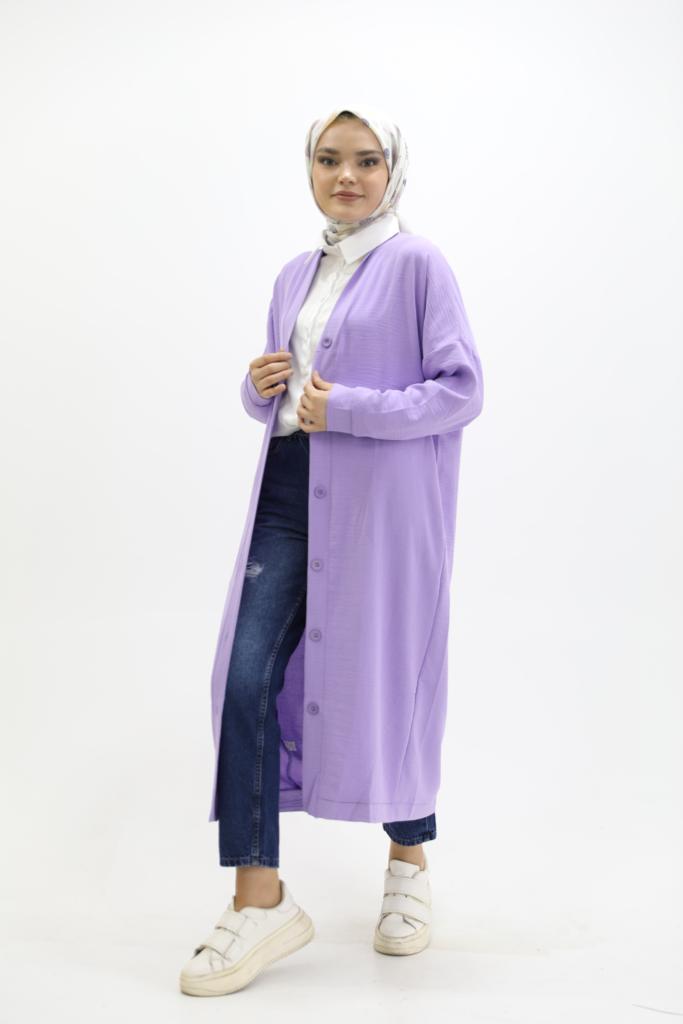 Düğmeli Ayrobin Kumaş Tunik Lila