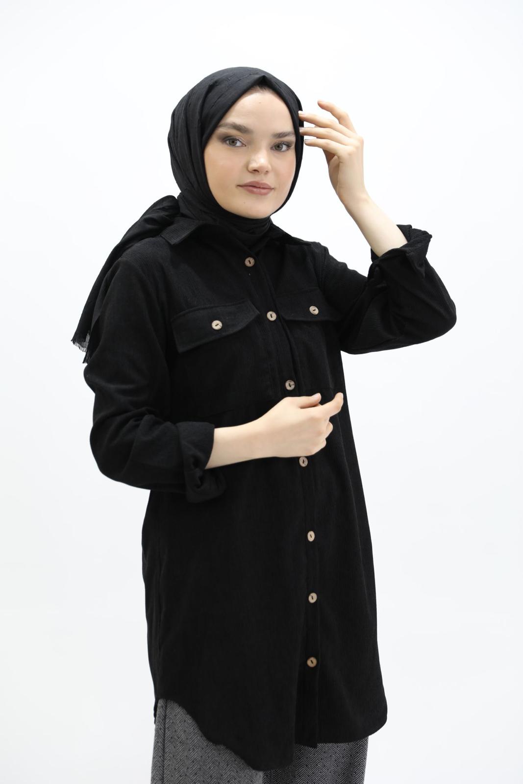 Velvet Shirt with Pockets Black