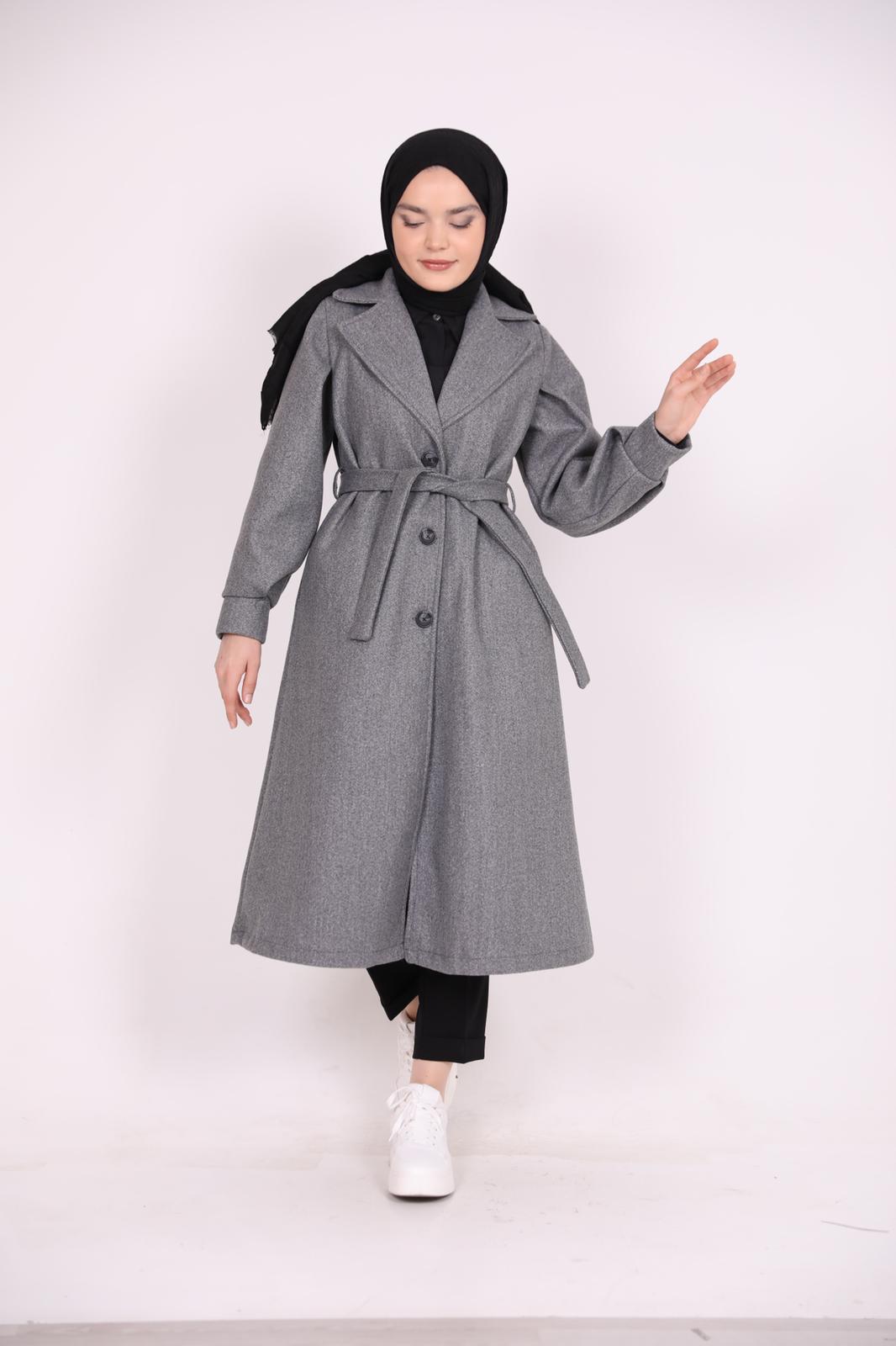 Bracelet Sleeve Belted Coat Gray