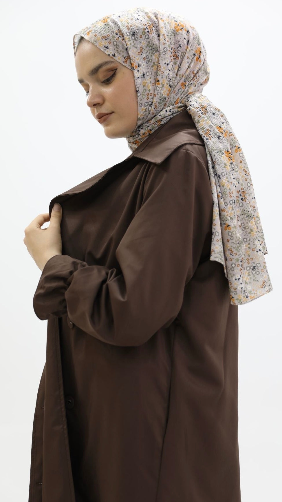 Trench Brown with Elastic Sleeves and Slit Detail