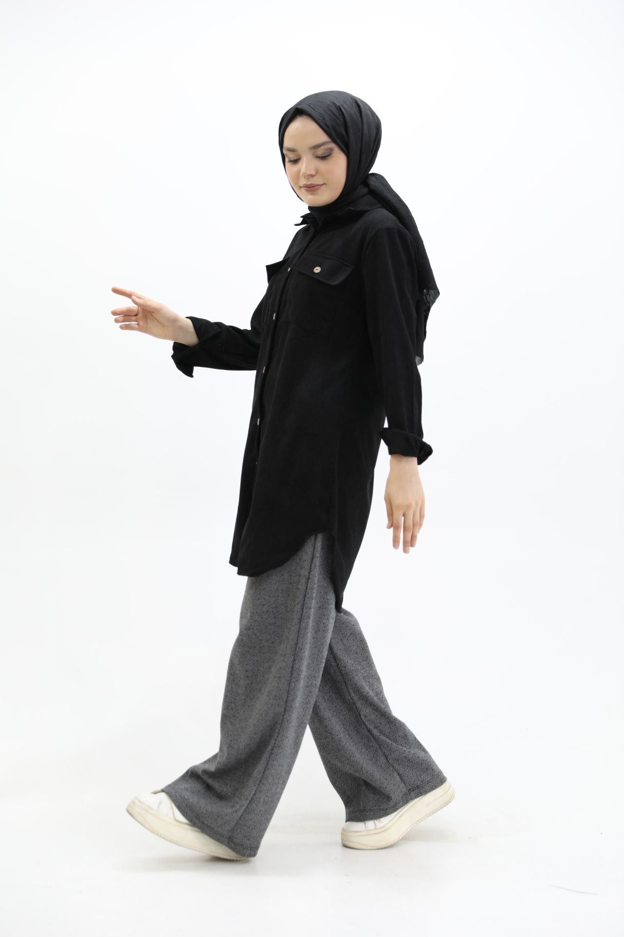 Velvet Shirt with Pockets Black
