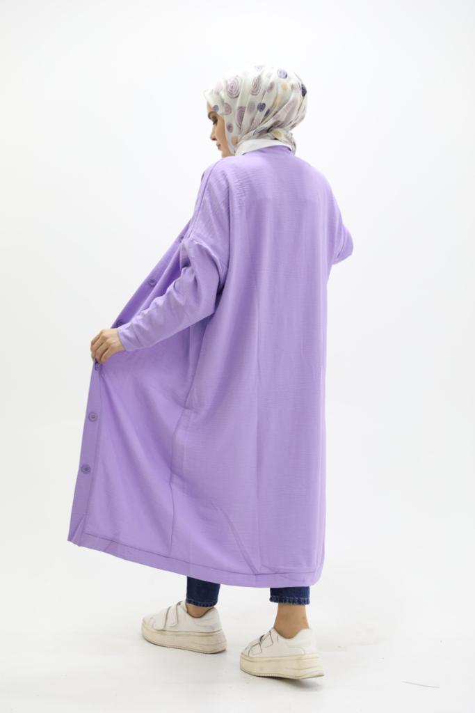 Düğmeli Ayrobin Kumaş Tunik Lila