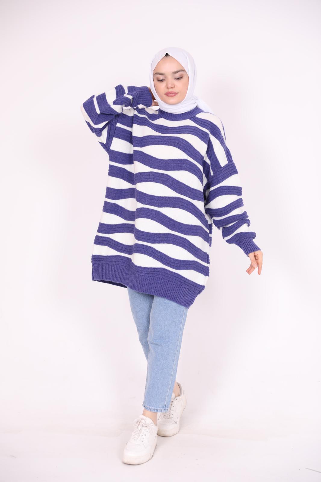 Stripe Pattern Araboy Sweater Purple