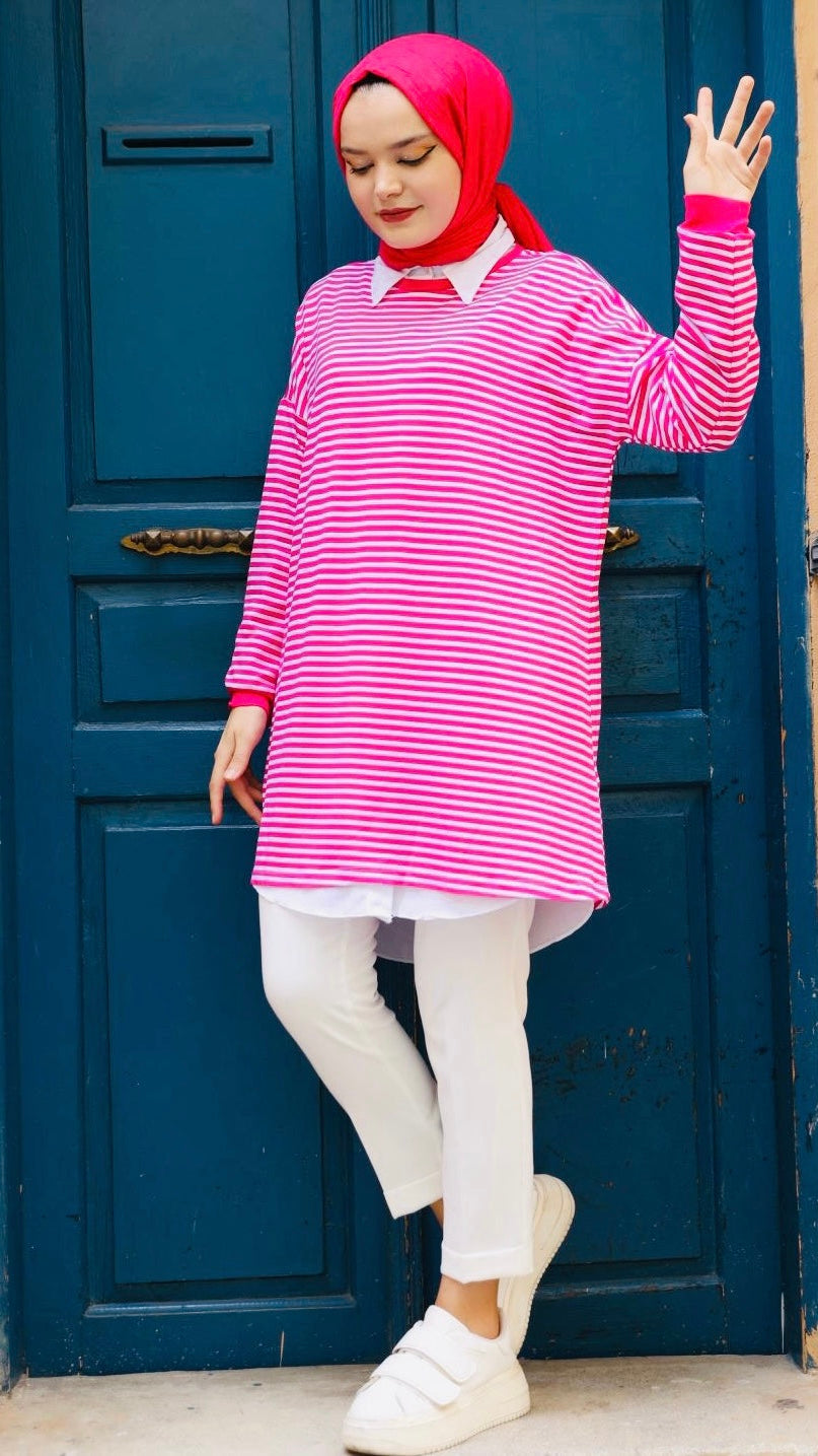 Plain Striped Sweat Pink