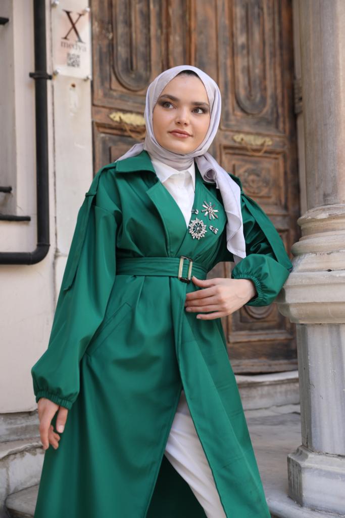 Stoned Collar Trench Green