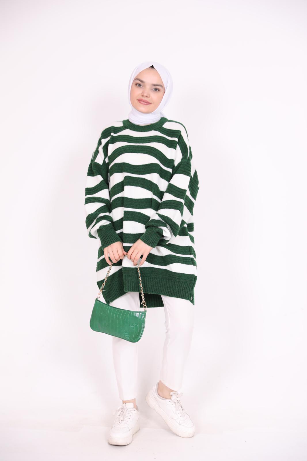 Stripe Pattern Araboy Sweater Green