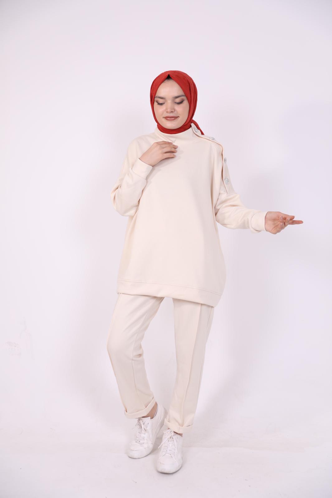 Double Suit with Stones Beige