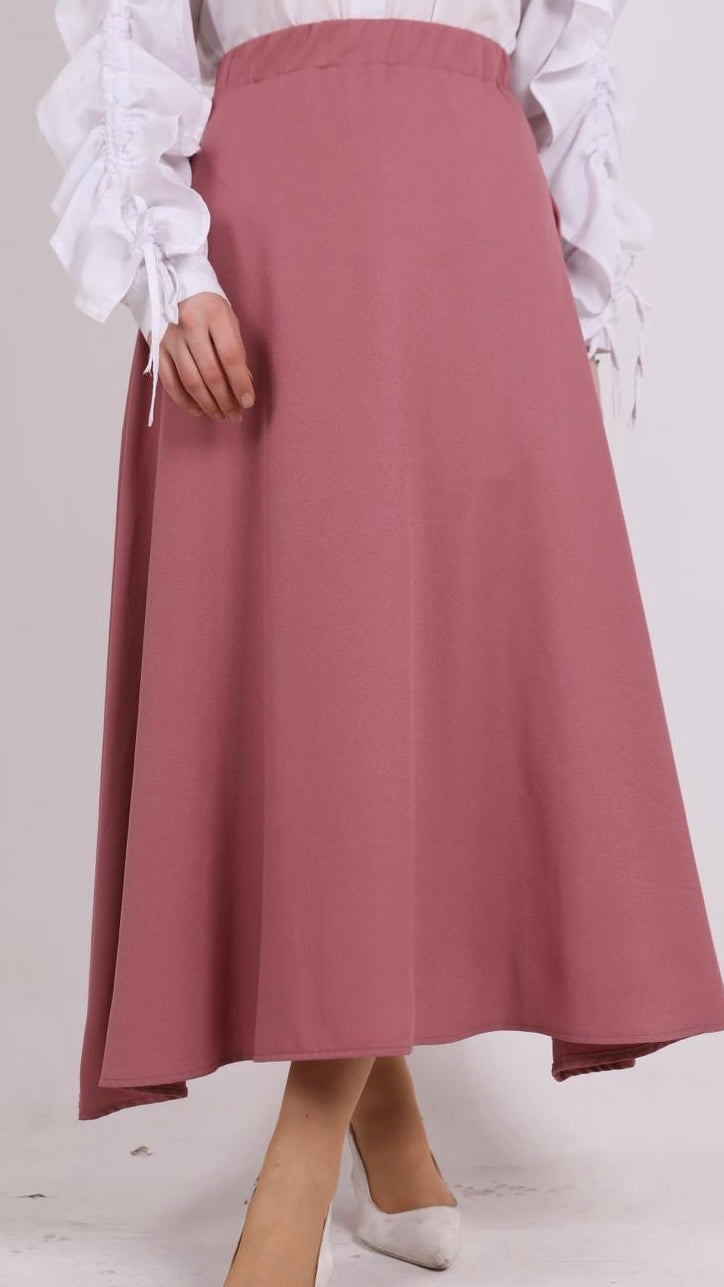 Beli Fermuarlı Krep Kumaş Kiloş Etek Pembe