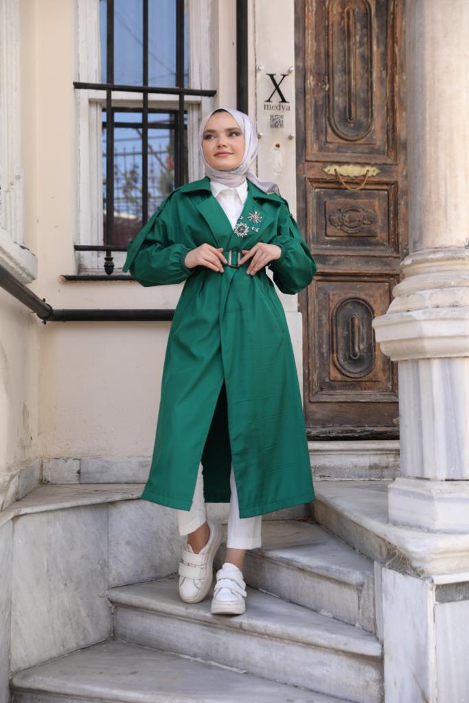 Stoned Collar Trench Green
