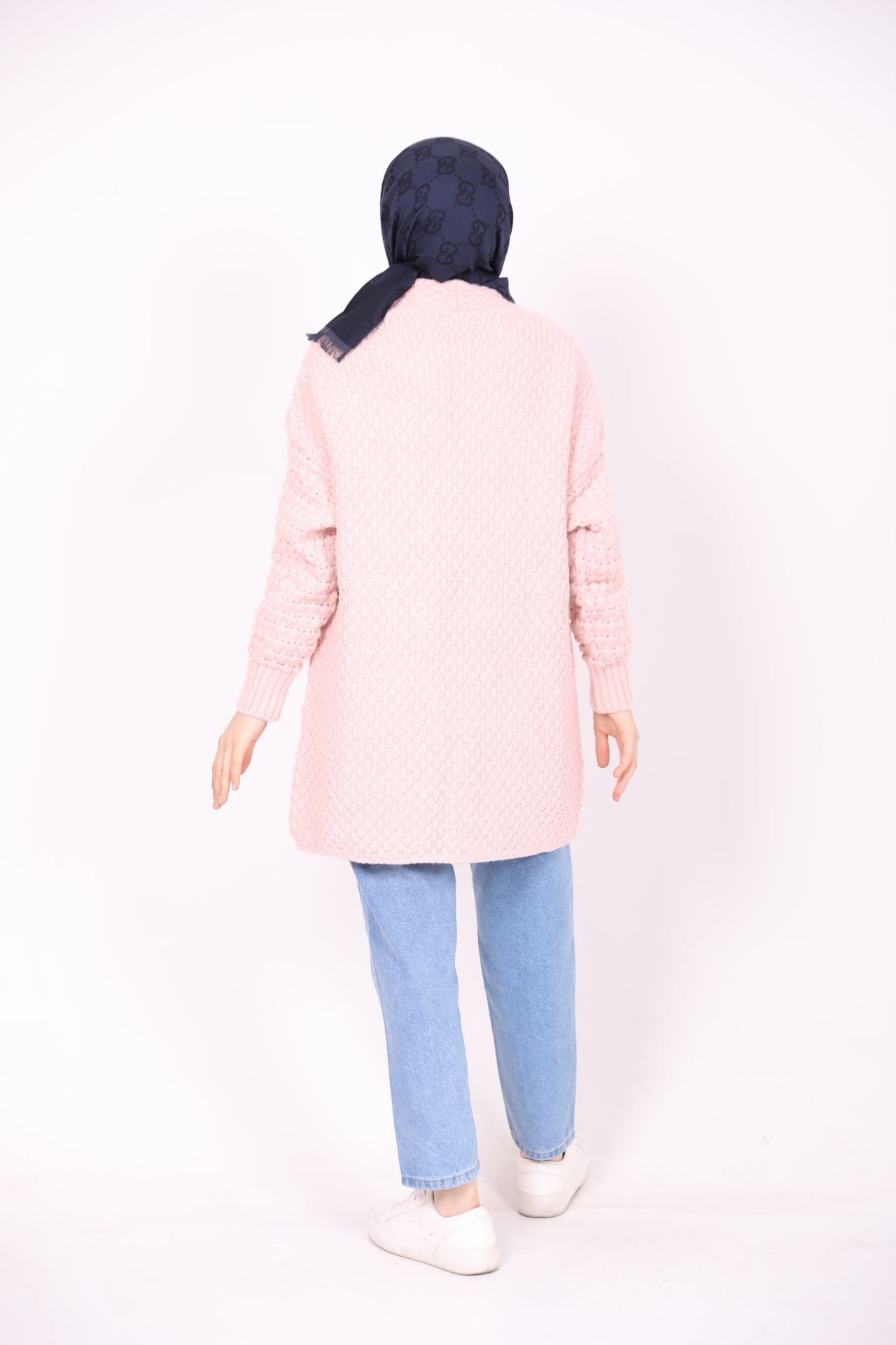 Çift Cepli Örgü Model Hırka Pudra