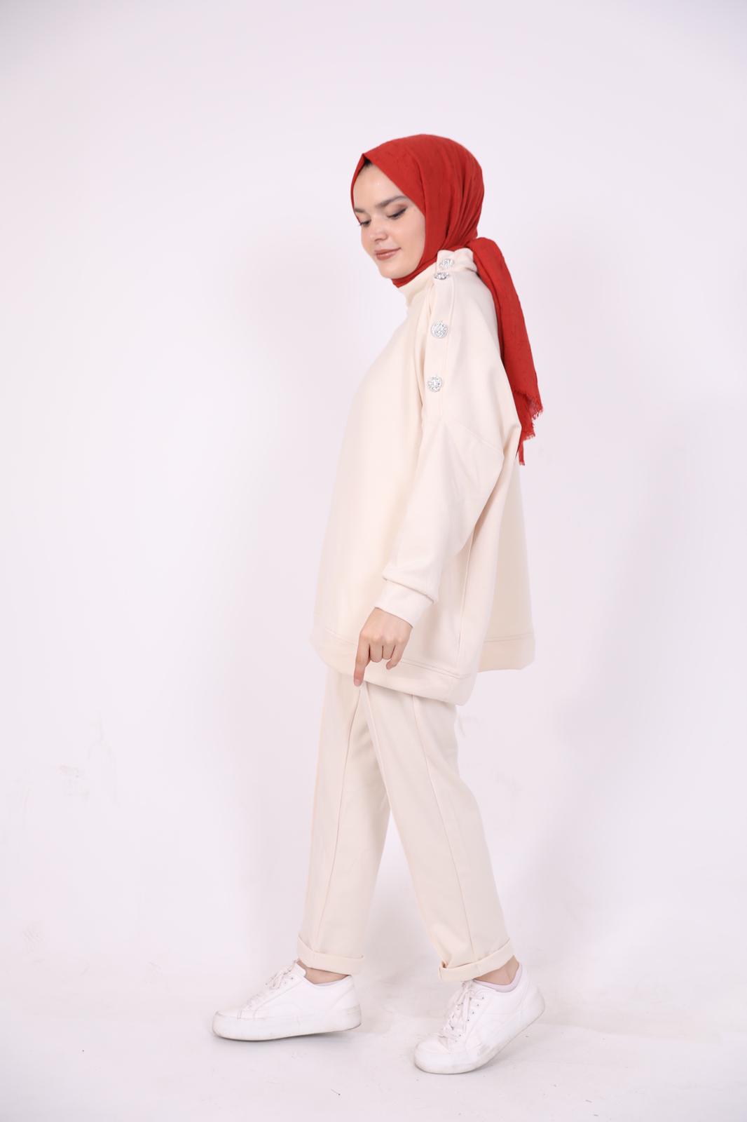 Double Suit with Stones Beige