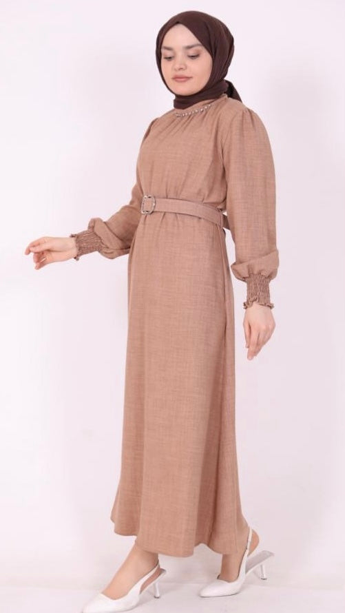 Stoned Belted Dress Camel