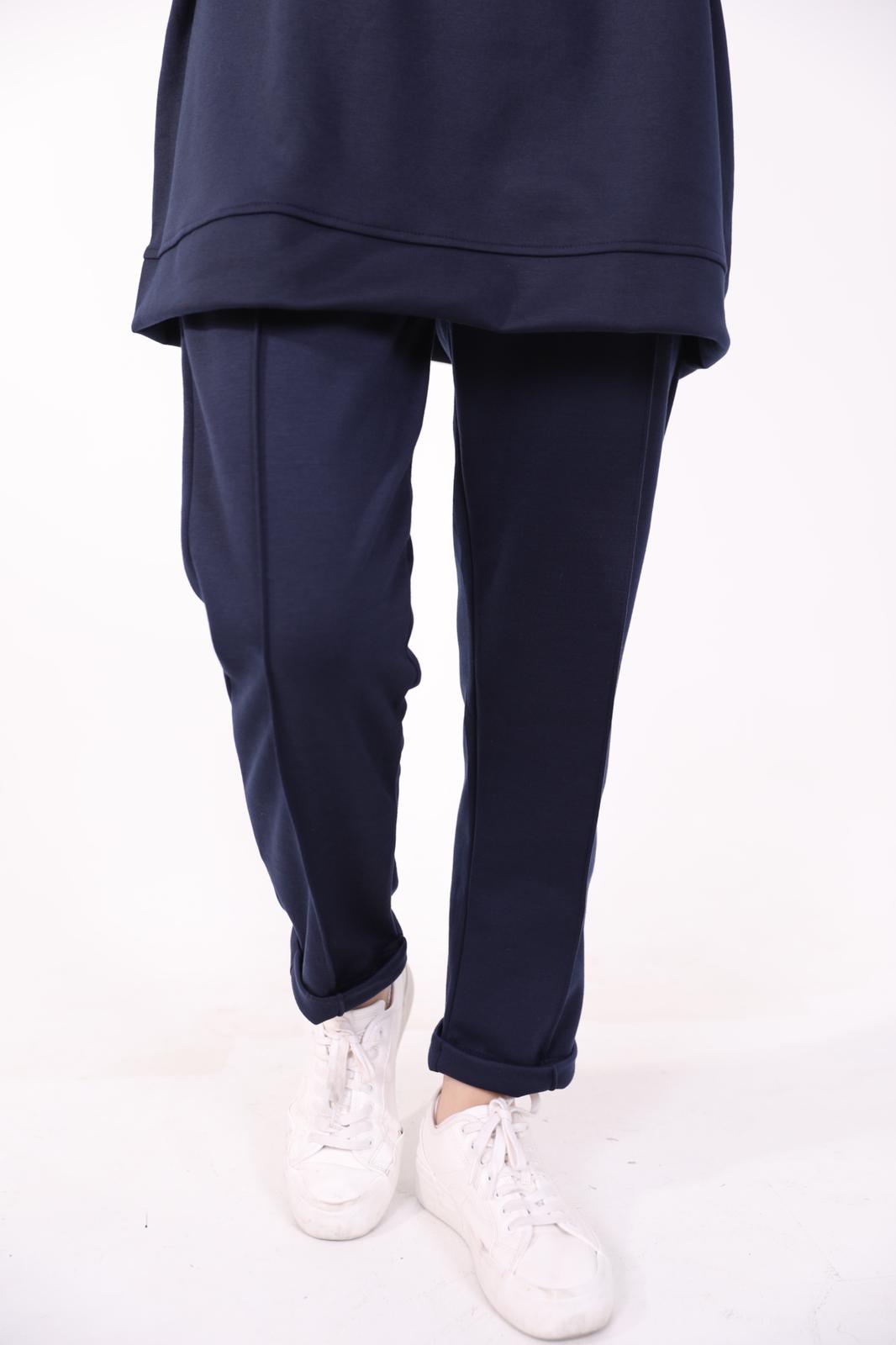 Double Suit with Stones on the Shoulder Navy Blue